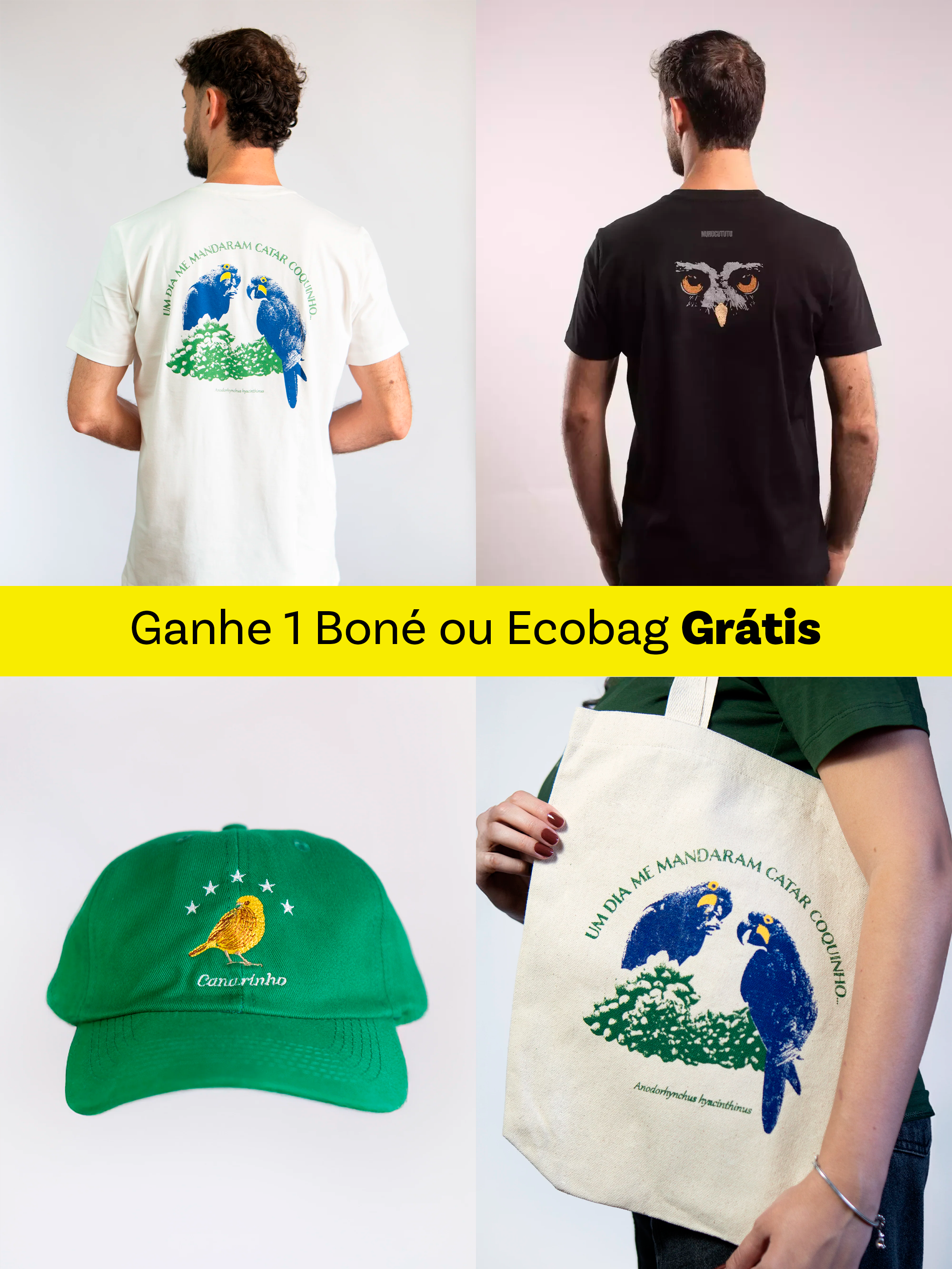Pague 2 Camisetas Ganhe 1 Boné ou Ecobag